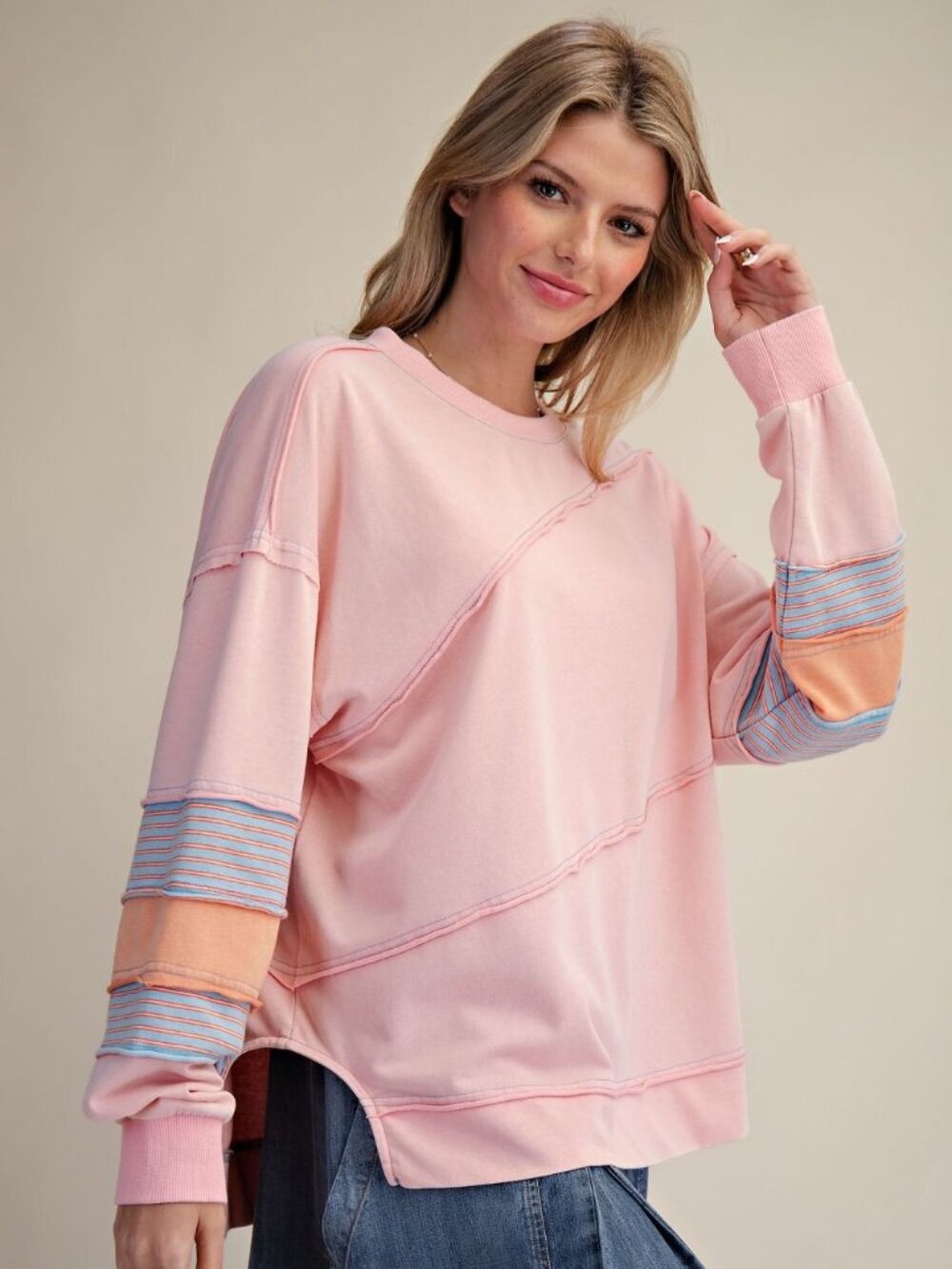 NEW IN - Easel Plus Size Coral Pink Terry Pullover